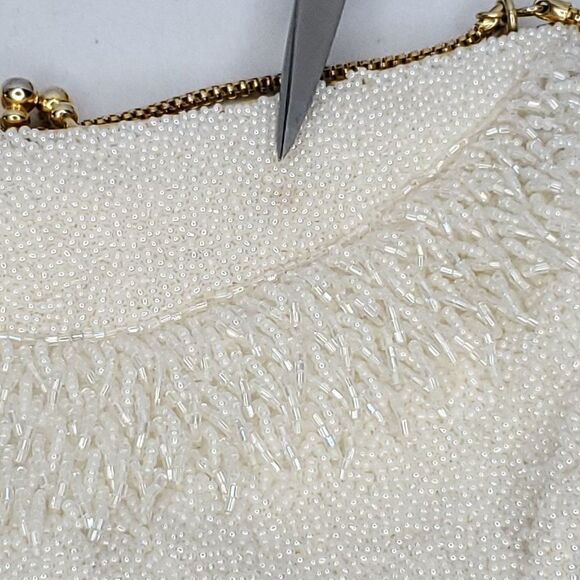 Vintage Walborg Beaded Formal Evening Bag Purse Pearlescent Iridescent Cream - Picture 9 of 9